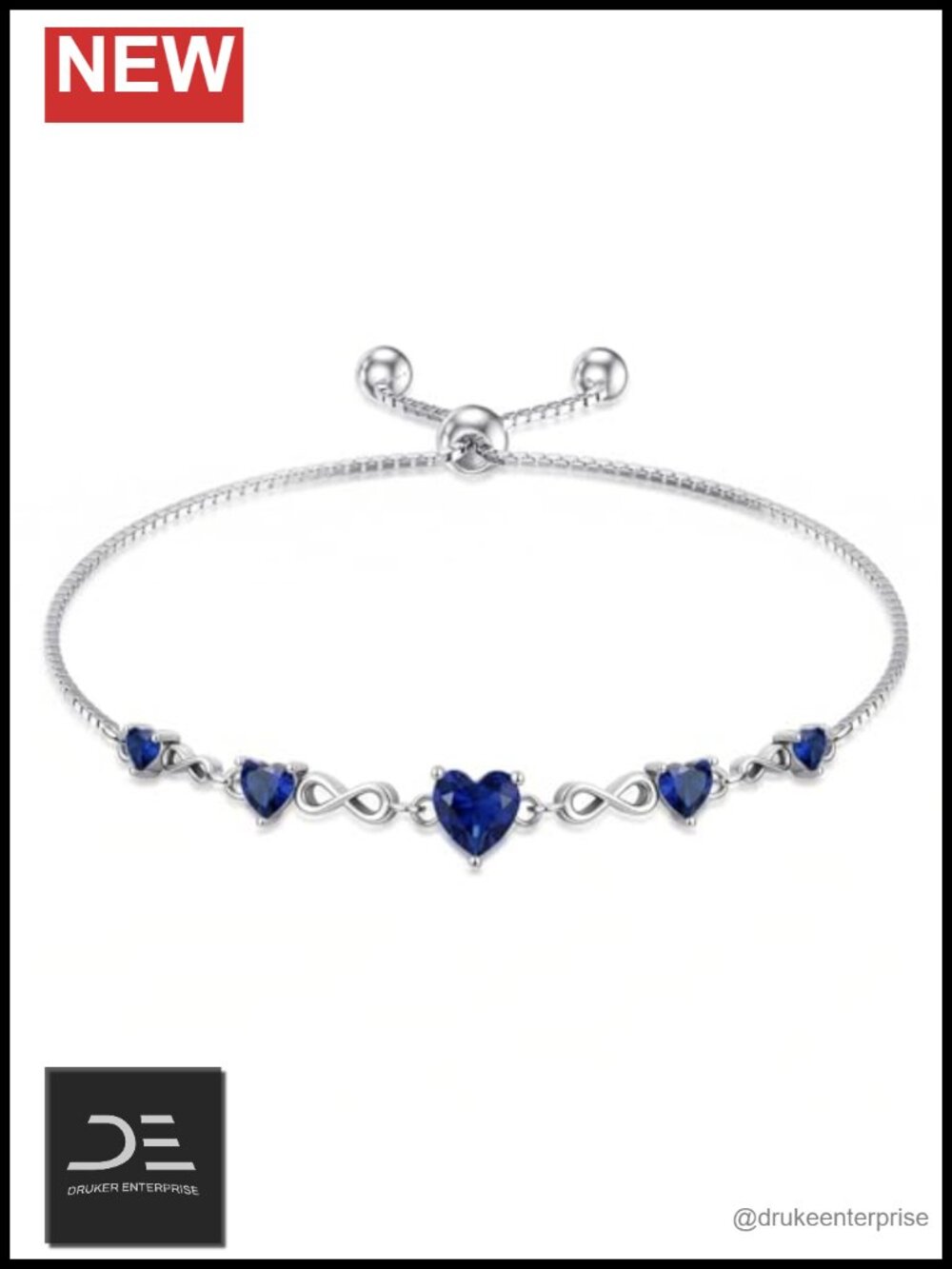 Sterling Silver Infinity Heart Birthstone Bracelet for Women Adjustable Sliding